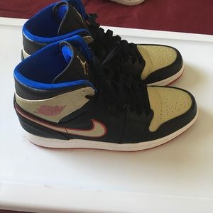 Air Jordan 1 Mid Black Blue Gold Size 10